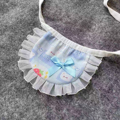 Happy pet neckwear with blue bow and sheer pleated ruffle