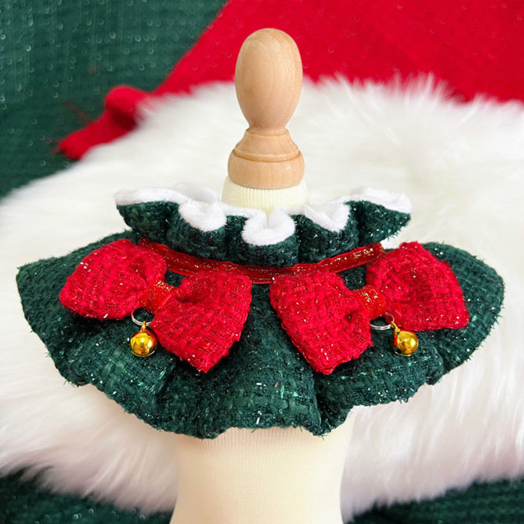 Red Bows pet neckwear with dark green ruffle and white trim