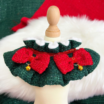 Red Bows pet neckwear with dark green ruffle and white trim