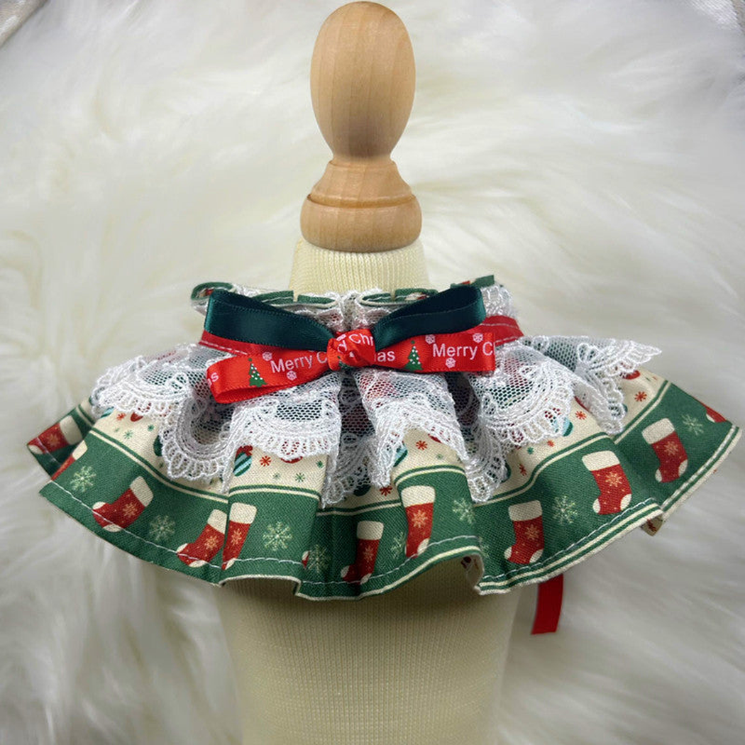 Stockings cat neckwear with layered lace and ribbon bow