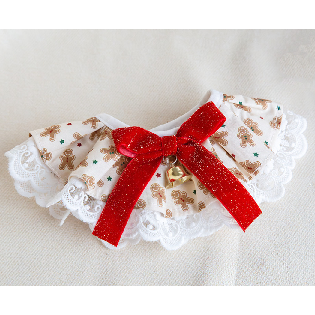 Gingerbread Bells cat neckwear with red bow and bell
