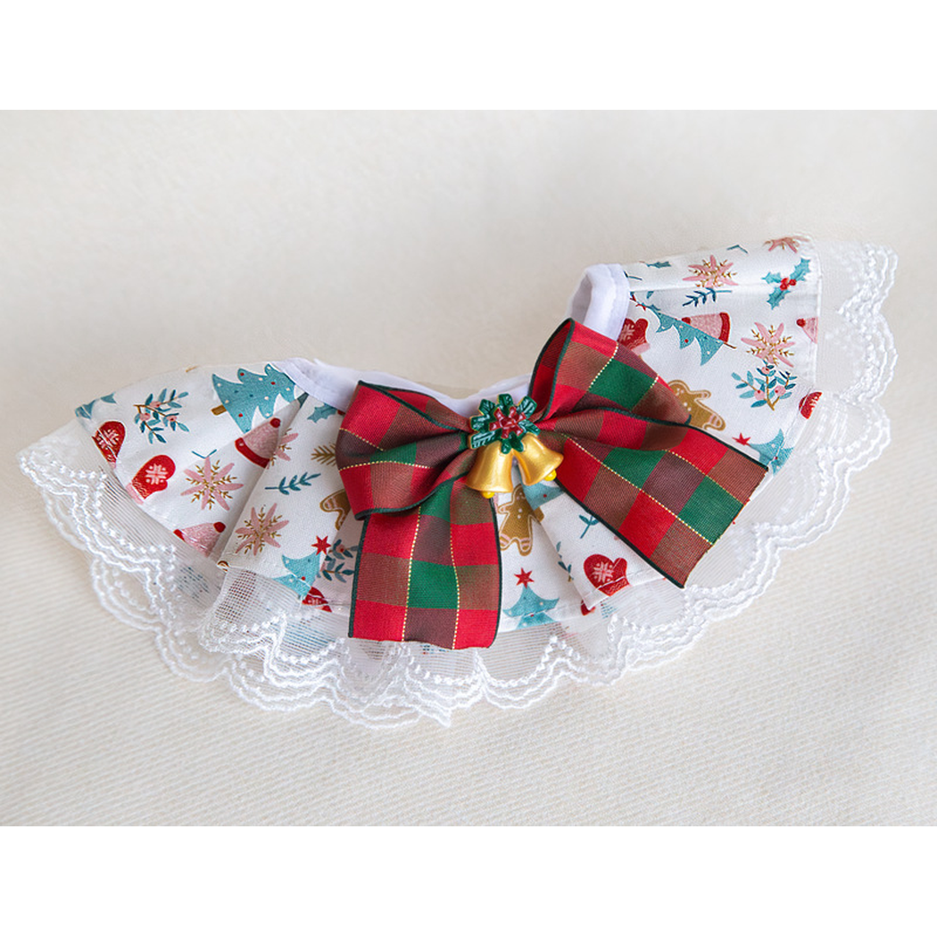 Plaid Bow cat neckwear with white lace edging and gold-tone bells