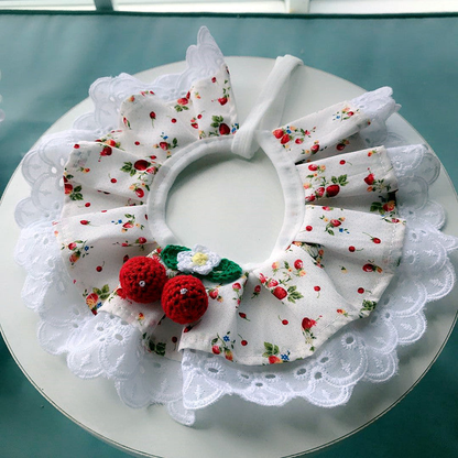 White Cherry ruffled pet neckwear with fruit ornaments and white lace-look edging