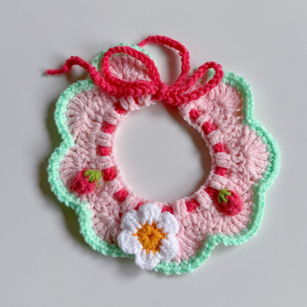 Strawberry Floral pet neckwear with scalloped edge, flower and strawberry accents