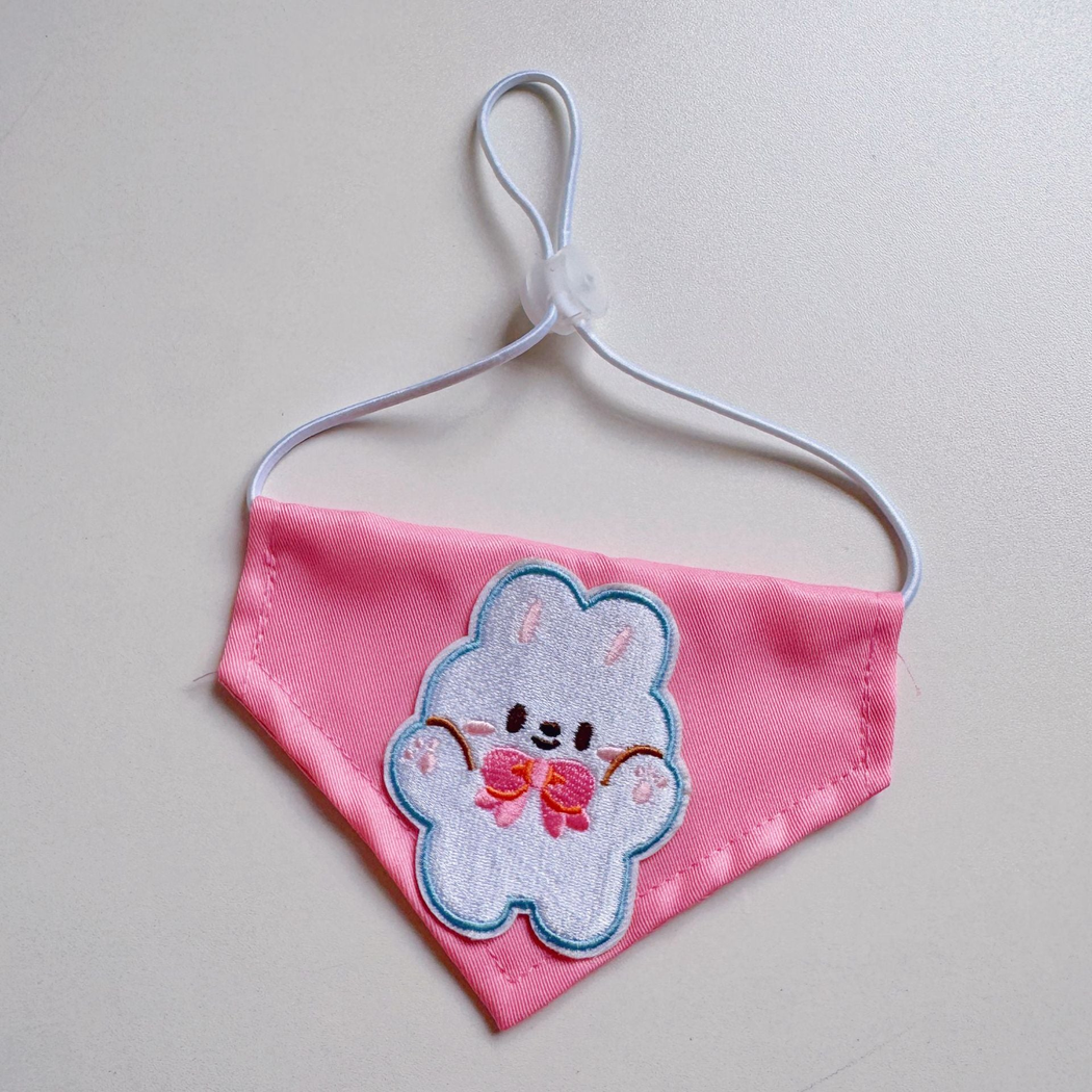 Pink Rabbit pet neckwear with white rabbit and bow appliqué