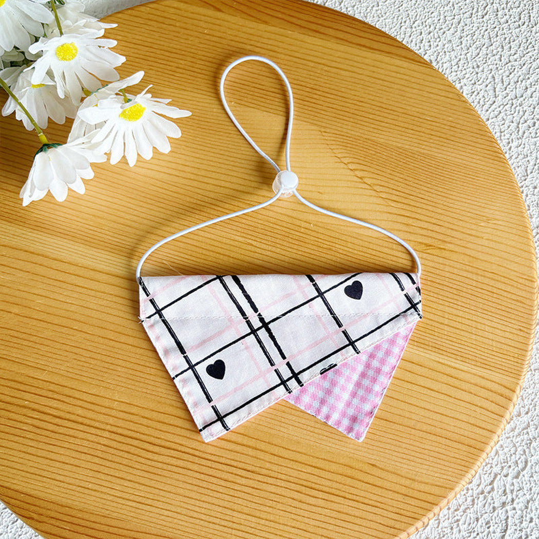 Plaid Hearts pet neckwear with pink gingham corner and adjustable white loop