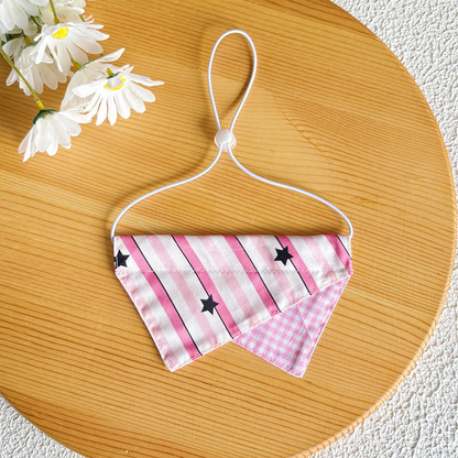 Striped Stars pet neckwear with pink gingham corner and adjustable white loop