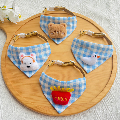 Puppy, Brown Bear, White Duck and Fries pet neckwear styles displayed together