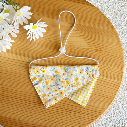 Small Floral pet neckwear with yellow checked accent and adjustable cord loop