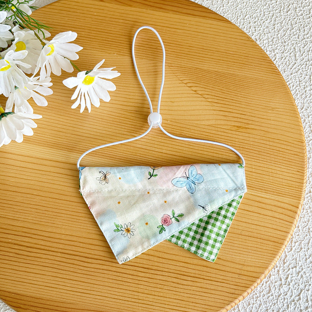 Butterfly Floral pet neckwear with green checked accent and adjustable cord loop