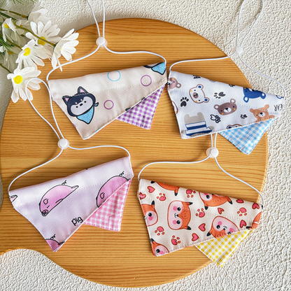 Four printed pet neckwear styles with gingham accents and adjustable cord loops