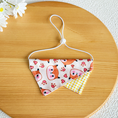 Shiba Inu style pet neckwear with yellow gingham accent and adjustable white cord loop