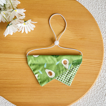 Avocado pet neckwear with green gingham panel and adjustable loop