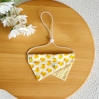 Duck pet neckwear with yellow gingham panel and adjustable loop