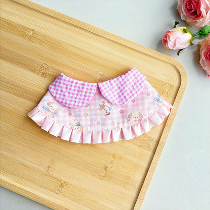 Pink Dog cat neckwear with gingham split neckline and pleated trim