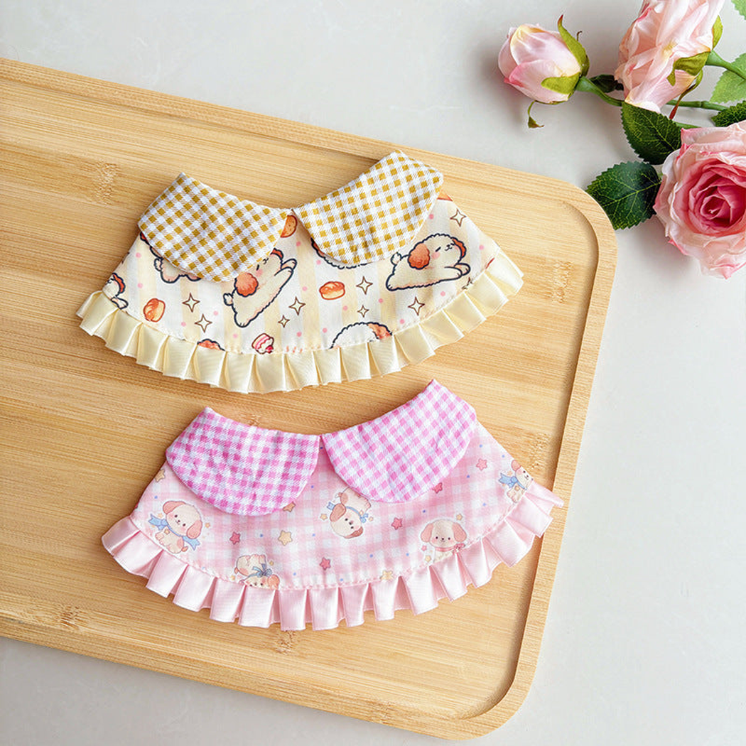Yellow Dog and Pink Dog cat neckwear displayed together, front view