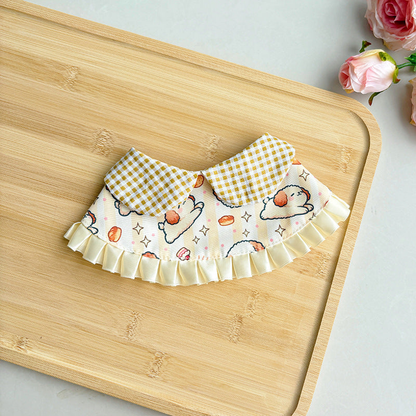 Yellow Dog cat neckwear with gingham split neckline and pleated trim
