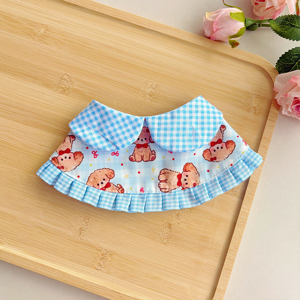 Blue Dog cat neckwear with gingham split neckline and pleated trim