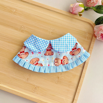 Blue Dog cat neckwear with gingham split neckline and pleated trim