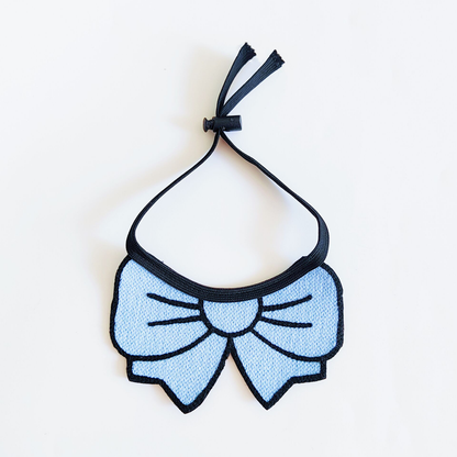 Light blue bow cat neckwear with black tie cord and sliding cord lock