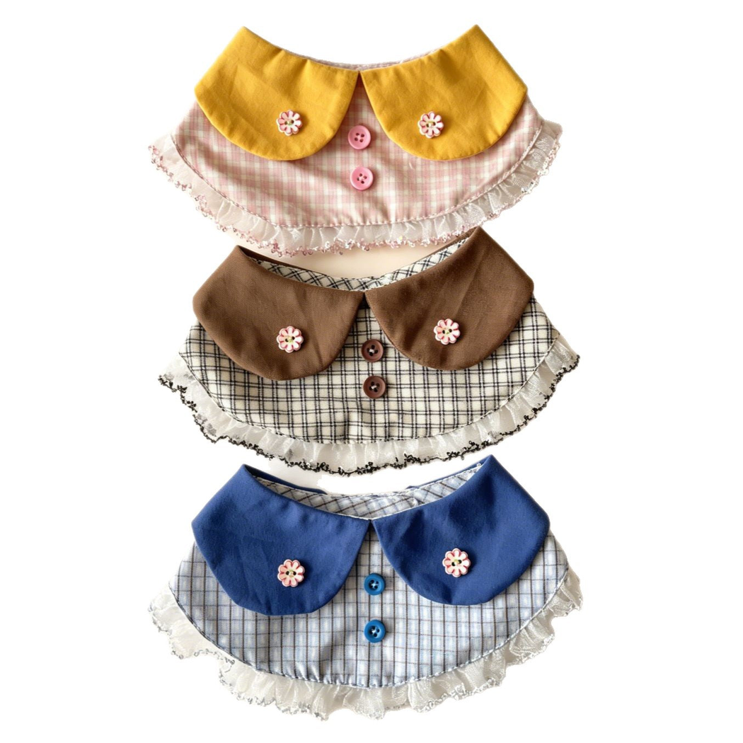 Pink, Brown and Navy plaid cat neckwear styles displayed together