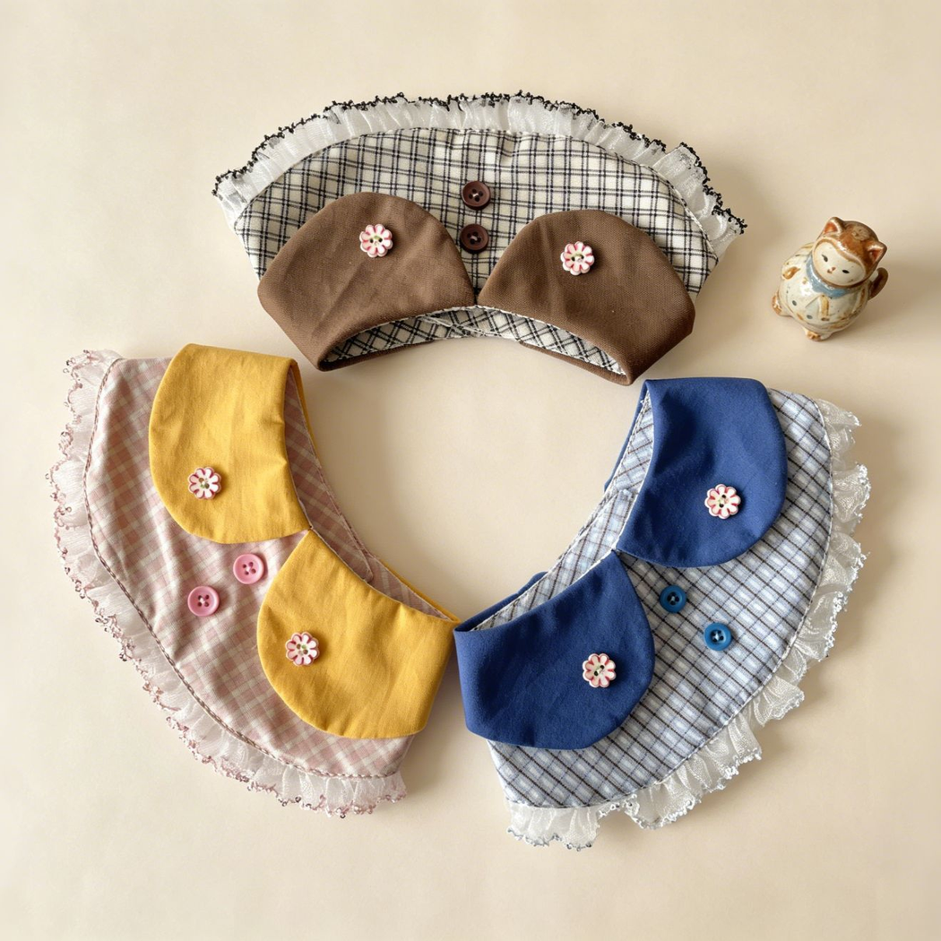 Pink, Navy and Brown plaid cat neckwear arranged together