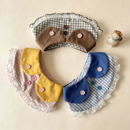 Pink, Navy and Brown plaid cat neckwear arranged together