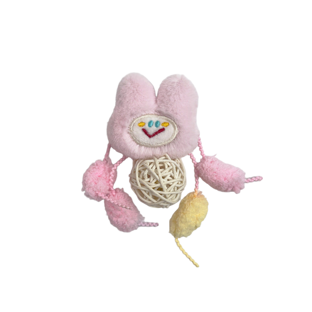 Product image for Moo - Fuzzy Woven animal-character ball Cat Toy (Pink Rabbit)