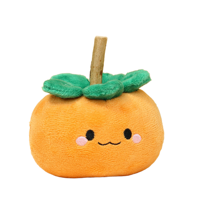 Persimmon character cat toy with green leafy top, front view