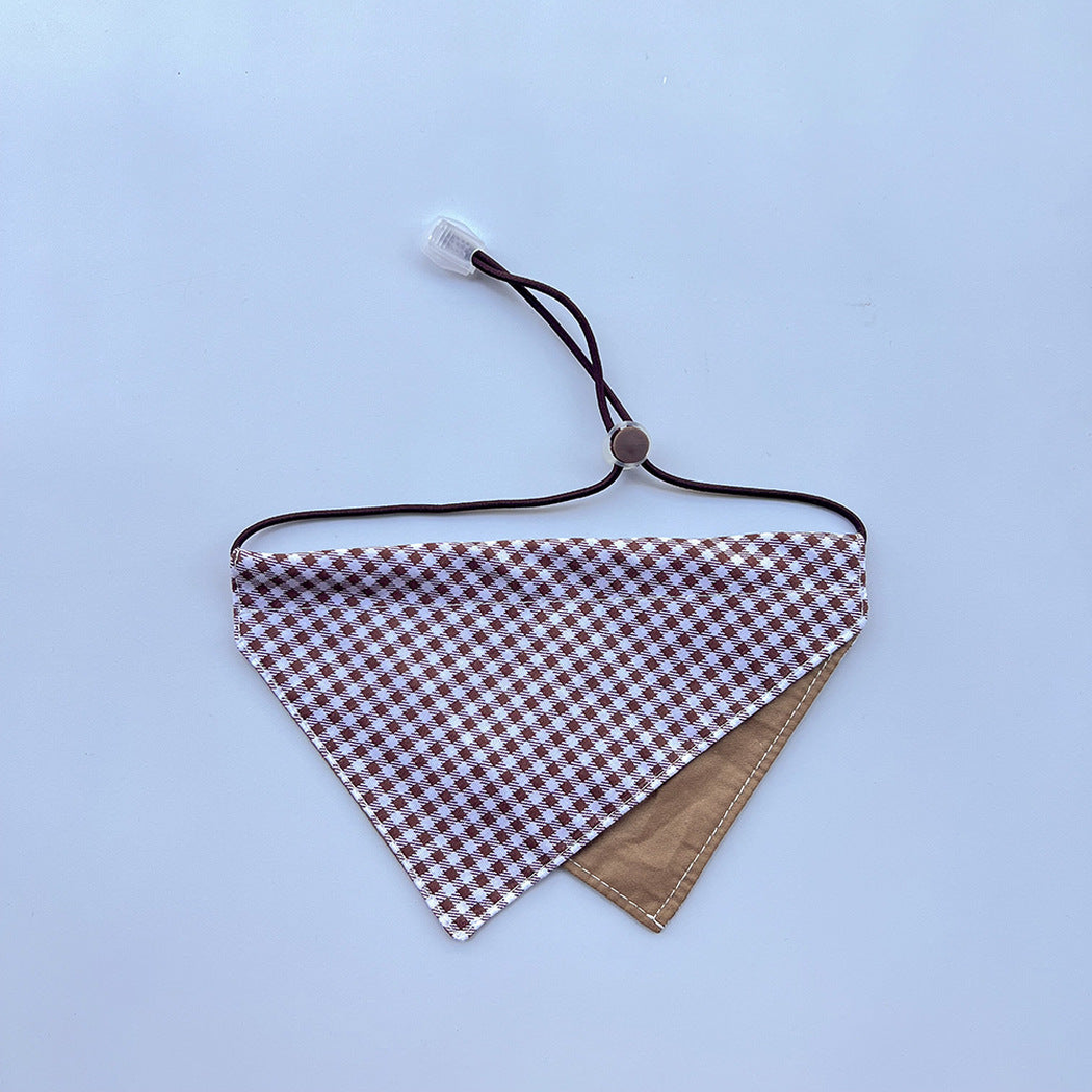 Brown gingham Pet Neckwear with a plain brown lower panel and cord loop.