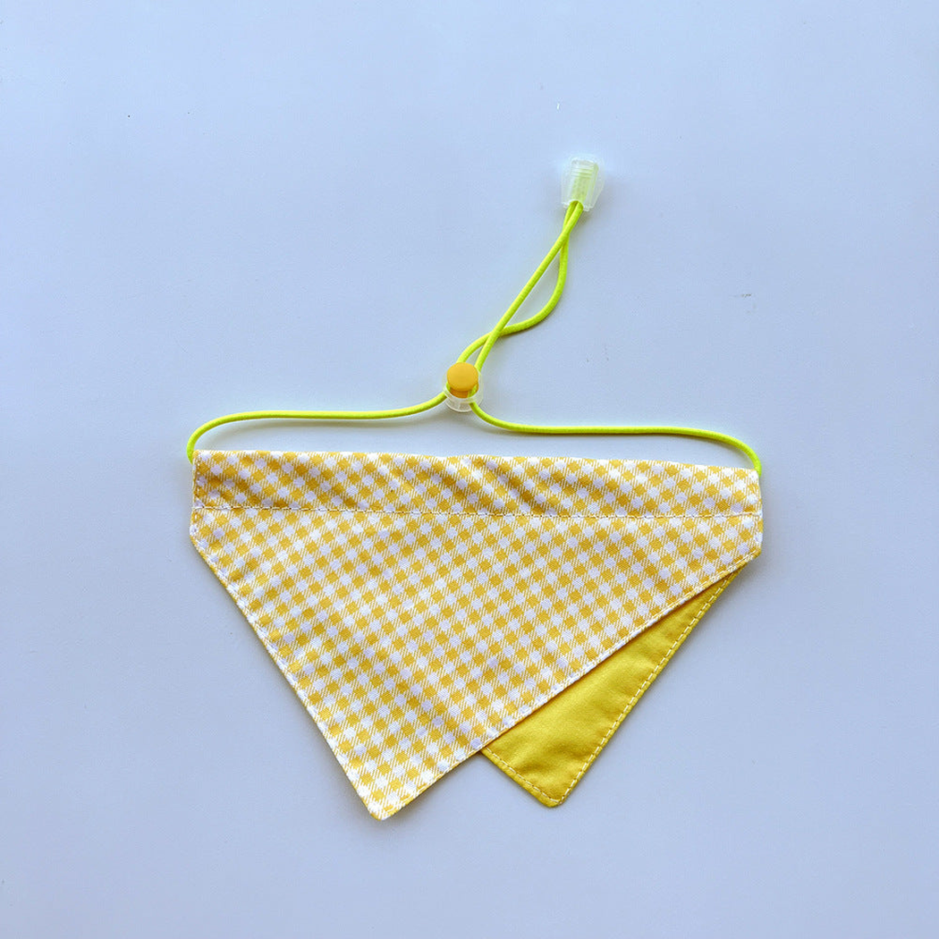 Yellow gingham Pet Neckwear with a plain yellow lower panel and cord loop.