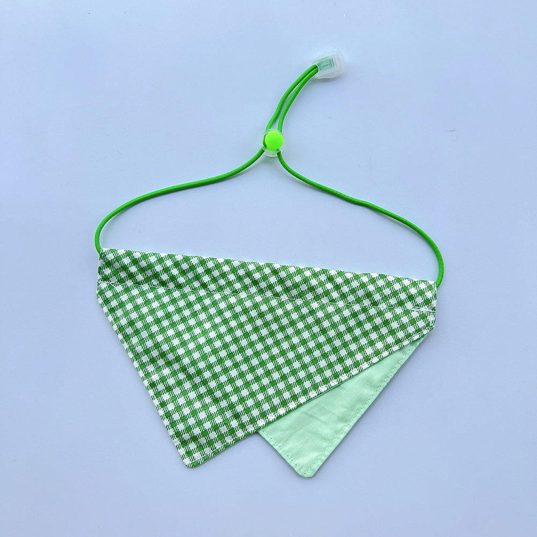 Green gingham Pet Neckwear with a pale green lower panel and green cord loop.