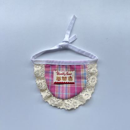 Bears Cat Neckwear with plaid front, three bear faces, scalloped cream trim and white tie straps.
