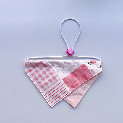 Pink Grid layered bandana pet neckwear with heart-shaped slider