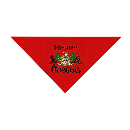 Trees pet neckwear in red with patterned Christmas trees and Merry Christmas lettering.