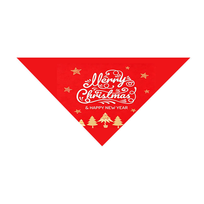 Stars pet neckwear in red with white Christmas lettering and gold-tone stars and trees.