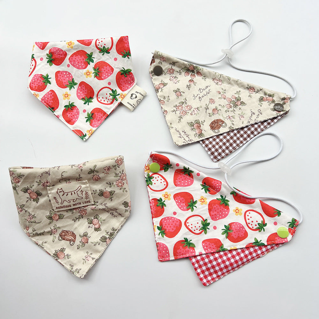 Pet Neckwear in Red Bandana, Brown Bandana, Red Bib and Brown Bib styles arranged together.