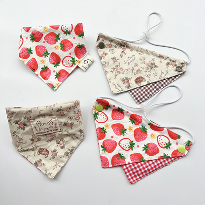 Pet Neckwear in Red Bandana, Brown Bandana, Red Bib and Brown Bib styles arranged together.