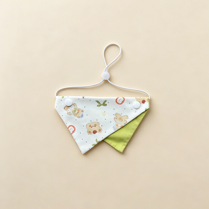 Green Bear Pet Neckwear with small bear motifs, green bows and green underpanel.