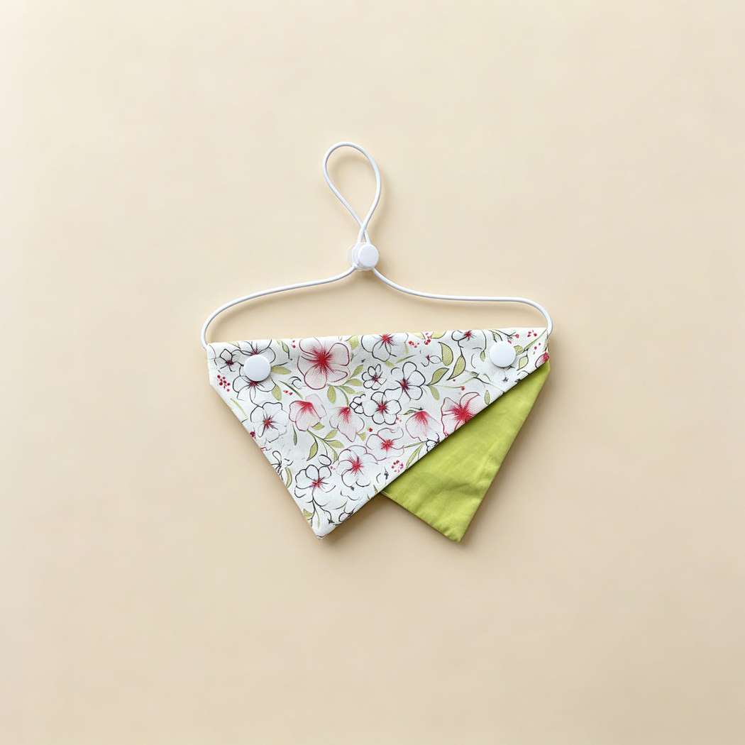 Outlined Flowers Pet Neckwear with red-centered flowers, green leaves and green underpanel.