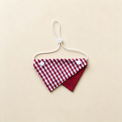 Burgundy Gingham Pet Neckwear with burgundy and white checks, burgundy underpanel and white cord.
