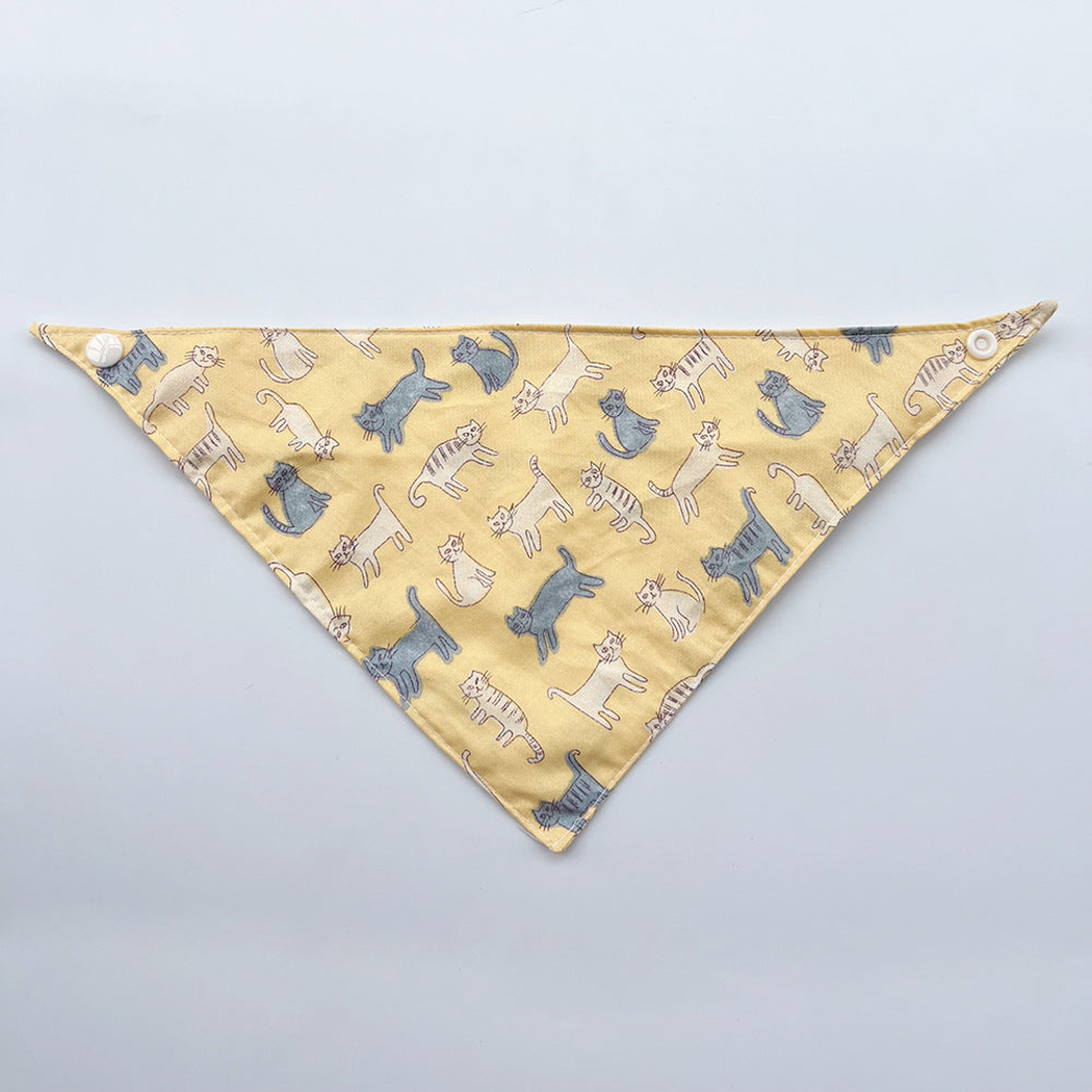 Scattered Bandana pet neckwear spread flat, with cats on yellow and white corner snaps.