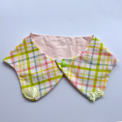 Yellow Bow Pet Neckwear with green-accented plaid, a pale yellow heart and matching bow.