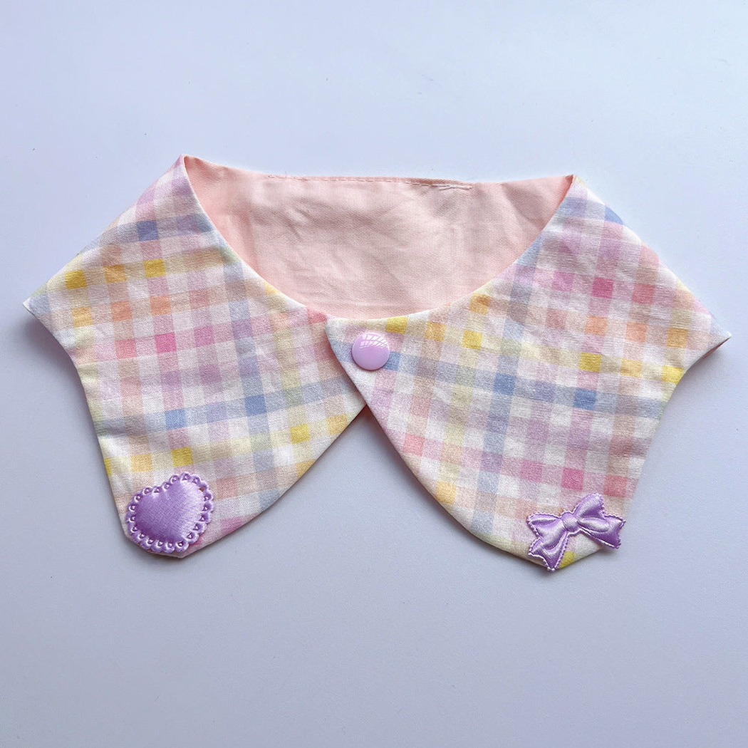 Purple Bow Pet Neckwear with pastel checks, a purple heart accent and matching bow.