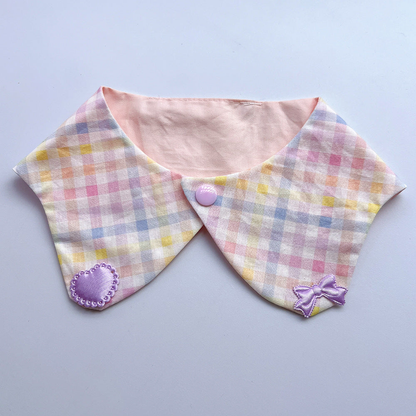 Purple Bow Pet Neckwear with pastel checks, a purple heart accent and matching bow.