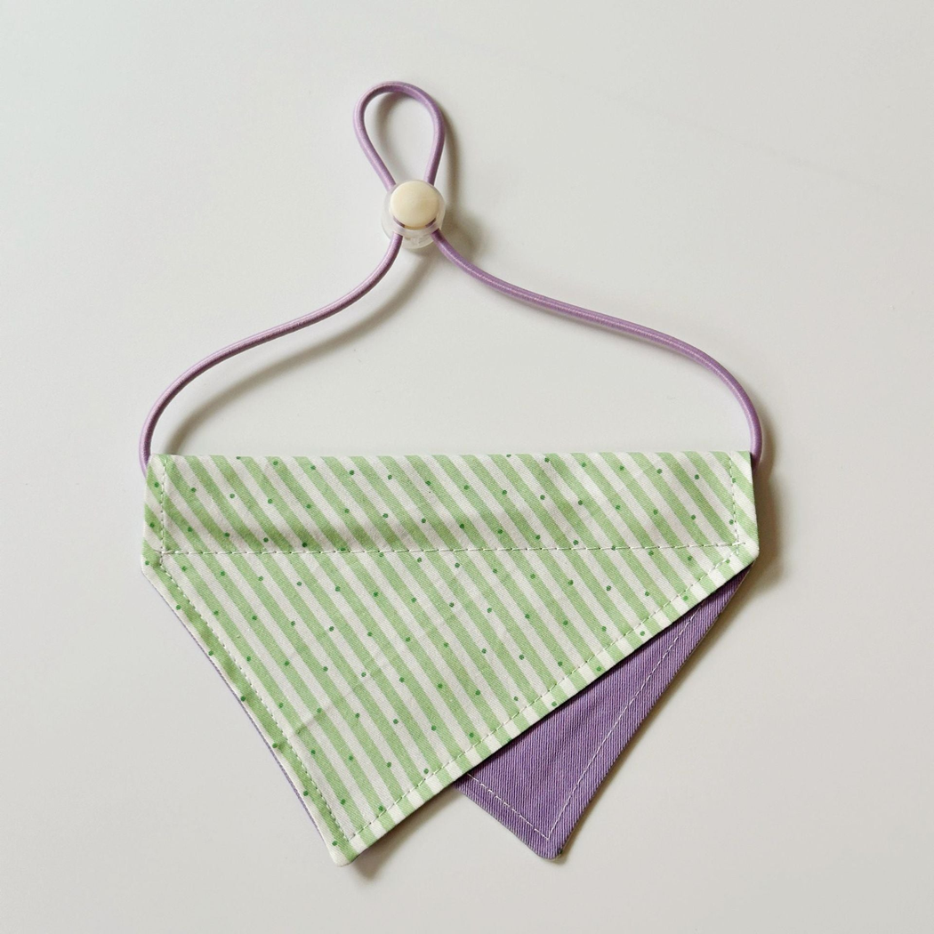 Green / Purple Pet Neckwear with diagonal stripes, overlapping triangular panels and a purple neck loop.