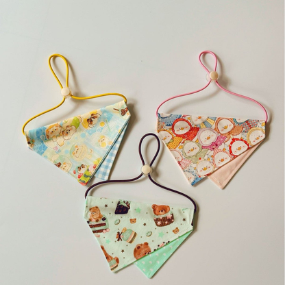 Pet Neckwear in Bear, Duck, and Cat styles with layered triangular panels and colored cord loops.