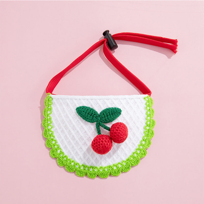 Green Cherry Pet Neckwear with raised red cherries, green scalloped trim, and a red neck strap.