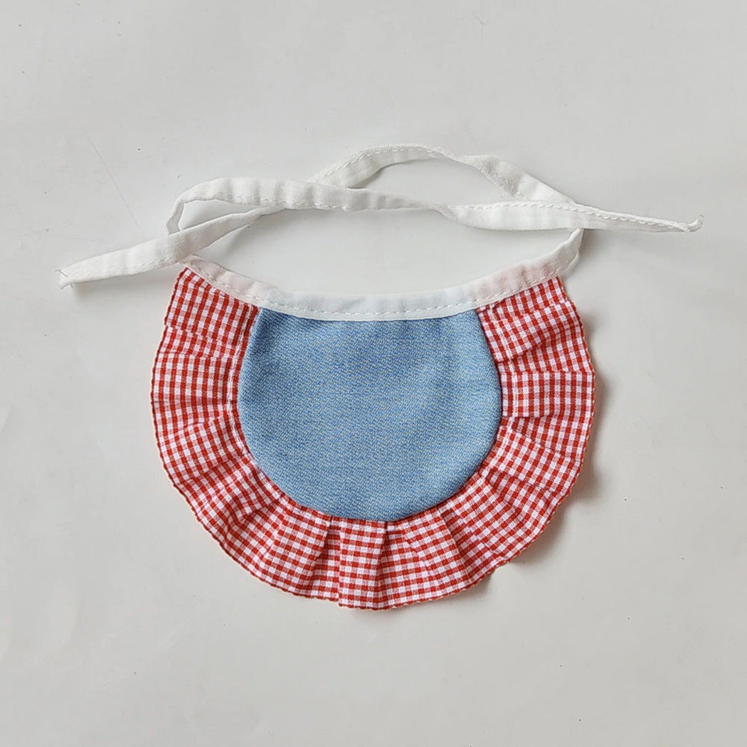 Red Pet Neckwear with a blue center panel, gingham ruffle, and white tie straps.