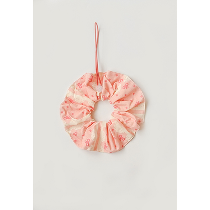 Pink Bow Pet Neckwear with bow and dot patterns, a gathered ruffle, and red loop cord.